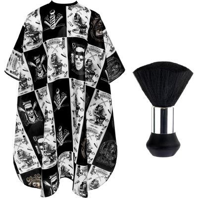 FEBSNOW Hair Cutting Cape Kit,Professional Barber Cape with Neck Duster Brush for Adults Waterproof Salon Cape with Adjustable Closure Snap Salon Barber Supplies 47x55 Inches(Black and White Plaid)