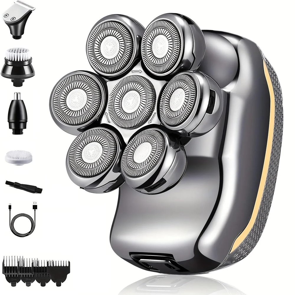 EKHOU Head Shavers for Bald Men, 6 in 1 Men's Electric Head Shaver Razor Rechargeable Cordless Hair Shaving Razors for Bald Man Waterproof Wet Dry Beard Trimmer