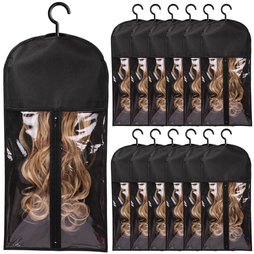 12PCS Hair Extension Holder Wig Storage Hanger for Multiple Wigs & Accessories, Black