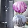 Beatifufu 2pcs Shower Caps for Women Girls Double Layer Hair Protectors Grey Elastic Band Reusable Bath Hats for Spa Cooking and Makeup view 2