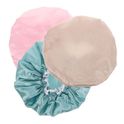 balacoo 3pcs Satin Shower Caps for Hair Thickened Elastic Bathing Hats Lake and Washable and Hair for