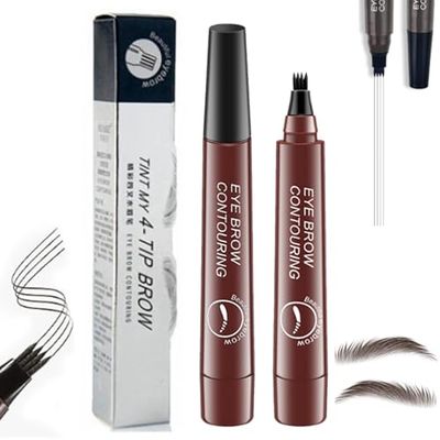 2 Pcs Lightsbetter Waterproof Brow Pen, Lightsbetter Eyebrow, Lightsbetter Waterproof Eyebrow Pen, Tint My 4 Tip Brow Waterproof, 4-Tip Eyebrow Pencil, Microblading Eyebrow Pen (Red brown)
