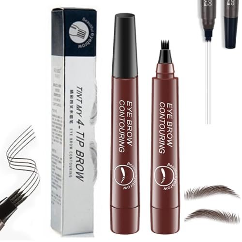 2 Pcs Lightsbetter Waterproof Brow Pen, Lightsbetter Eyebrow, Lightsbetter Waterproof Eyebrow Pen, Tint My 4 Tip Brow Waterproof, 4-Tip Eyebrow Pencil, Microblading Eyebrow Pen (Red brown)
