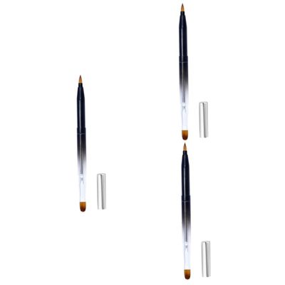 balacoo 3pcs Compact Lip Brush Makeup Tool Retractable Lipstick Lip Gloss Applicator Metal Lid Flexible Brush Essential Makeup Accessory
