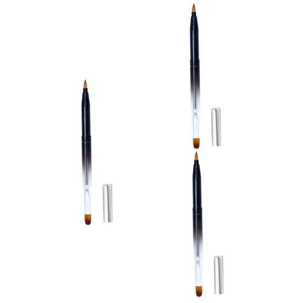 balacoo 3pcs Compact Lip Brush Makeup Tool Retractable Lipstick Lip Gloss Applicator Metal Lid Flexible Brush Essential Makeup Accessory