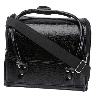 balacoo Professional Pu Leather Makeup Case with Shoulder Strap Rolling Cosmetic Organizer for Travel Capacity with Compartments Chic Black Design