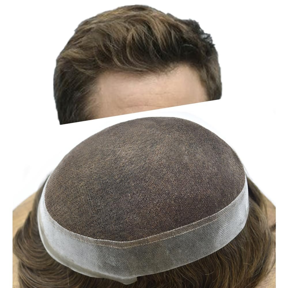 Toupee For Men Hair Pieces Real Human Hair Swiss Lace Men's Toupee European Human Hair Units For Men Hairpieces Hair Systems7x10-120% density3# DARK BROWN
