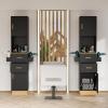 Salon Stations for Hair Stylist, Barber Station Hair Salon Station, Beauty Salon Spa Equipment with 2 Drawers, 2 Storage Cabinet, 6 Hair Dryer Holders for Hair Styling, Black Gold view 2