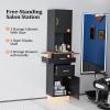 Salon Stations for Hair Stylist, Barber Station Hair Salon Station, Beauty Salon Spa Equipment with 2 Drawers, 2 Storage Cabinet, 6 Hair Dryer Holders for Hair Styling, Black Gold view 4