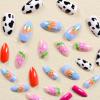 BABALAL Press On Fake Nails - Medium Almond Pink Heart Cow Print False Nails, 24pcs Glossy Acrylic Glue Ons view 2