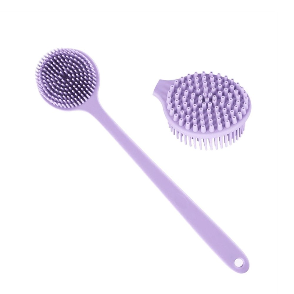 BAMFY Silicone Back Scrubber for Shower Long Handle Back Brush Double-Sided Ergonomically Exfoliating Shower Brush for Back for Women and Men (Color : Light Purple)