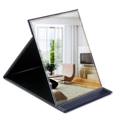 Compact Travel Makeup Mirror Free Standing Portable Vanity Mirror with PU Leather Cover Folding Tabletop Makeup Mirror Beauty Mirror (Color : Black Size : 20 * 15cm)