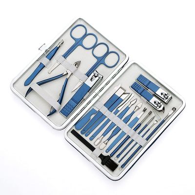 LUNIZ Manicure Set Stainless Steel Nail Tools Man and Woman Built-in Nail Files Portable Travel 18-Piece Blue Black Manicure Nail Clippers Kit (Color : Blue)