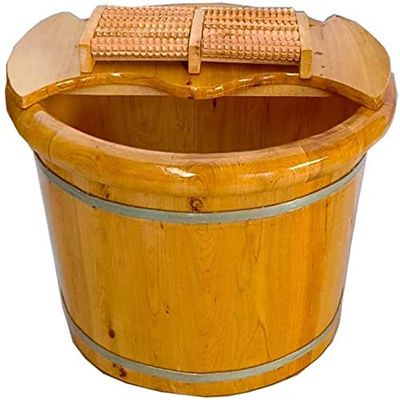 BABYCE Foot Spas for Home Use Wooden Foot Tub Bucket Foot Spa Tub Thicken Foot Basin Wooden for Soaking Feet Massager Foot Tub Foot Bath Foot Barrel Wooden with lid with Massager for Foot Bat