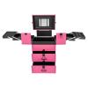 FURNITLEG Makeup Travel Case, Rolling Makeup Train Case Lockable Portable Cosmetic Organizer Trolley, Jewelry Travel Cosmetic Container Box, 4 Retractable Trays, Locks and Latch (Rose) view 3