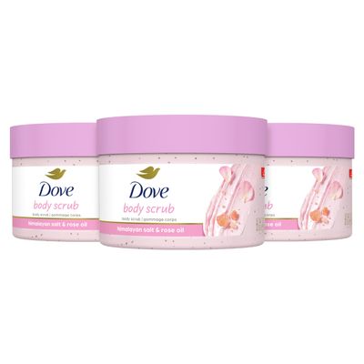 Dove Body Scrub Himalayan Salt & Rose Oil 3 Count for Visibly Silky-Smooth, Nourished Skin, with Moisturizing Cream, 10.5 oz