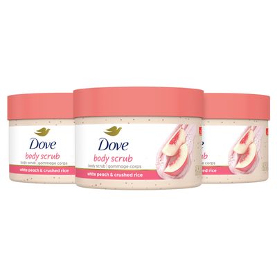 Dove Body Scrub White Peach & Crushed Rice 3 Count for Visibly Silky-Smooth, Nourished Skin, with Moisturizing Cream, 10.5 oz