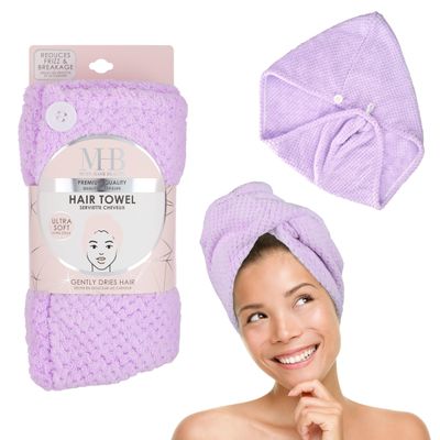 EXPRESSIONS Microfiber Hair Towel in Lavender - 1pc Super Soft Ultra Absorbent Hair Towel, Luxury, Gentle Hair Drying Towel, for Less Frizz