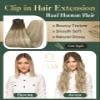 Ugeat Clip on Hair Extensions 20 Inch Balayage Brown Hair Extensions Clip in for Dating Clip ins Human Hair Light Brown Mix Light Blonde 7Pcs 120G(105G Hair+15G Clips view 4