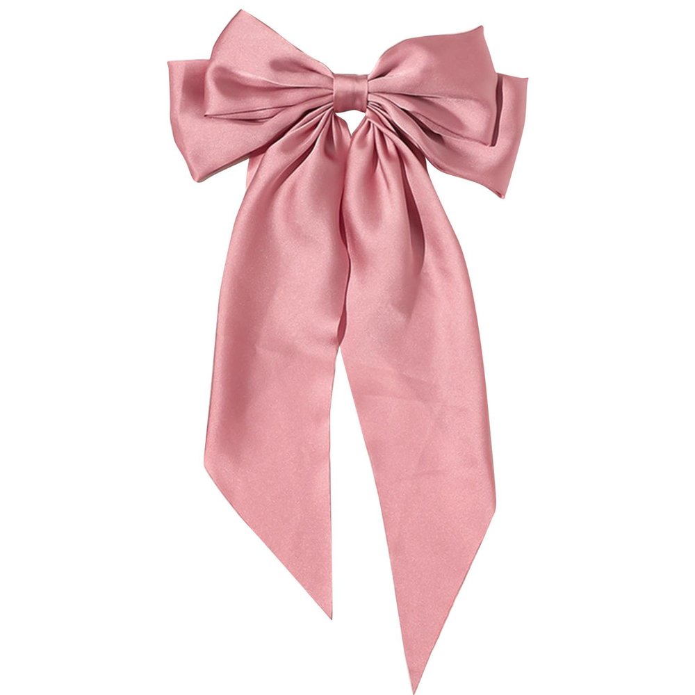 Generic Large Ribbon Bow for Women,Bow Hair Clips,Velvet Ribbon Hair Clip,Hair Bows with Long Tail Vintage French Hair Accessories (Pink)