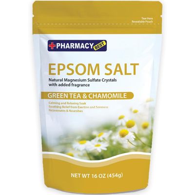 Pharmacy Best Epsom Salt for Stubborn Foot Odor, Athletes Foot Burning & Itching, Damaged Discolored Nails-A Natural Callus 16 Ounces (Green & Chamomile, Pack of 4)