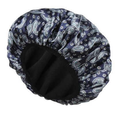Minache Triple Layer Waterproof Bath Cap Reusable EVA Hair Cap for Shower Terry Cloth Lined Shower Cap for Long Hair, Blue