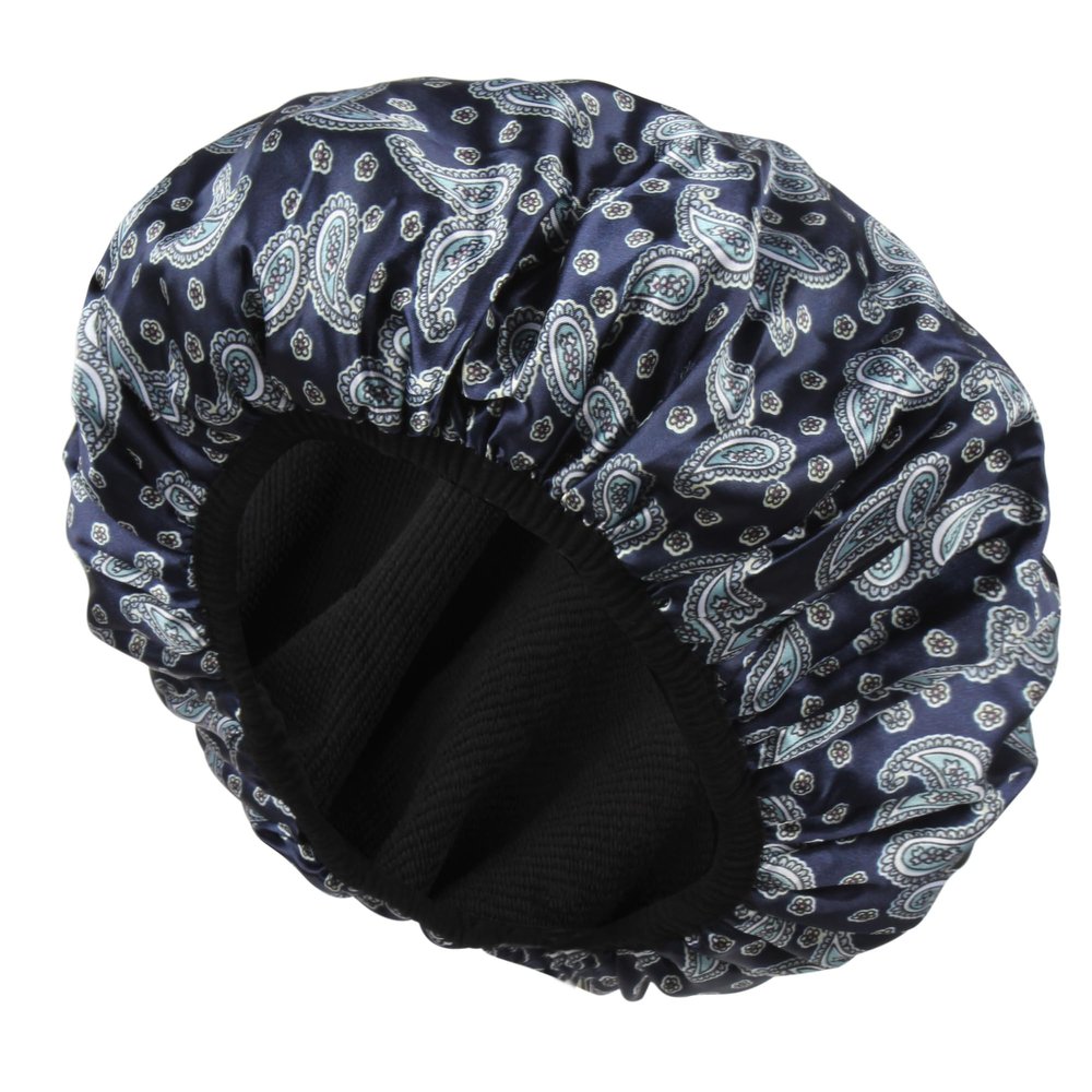 Minache Triple Layer Waterproof Bath Cap Reusable EVA Hair Cap for Shower Terry Cloth Lined Shower Cap for Long Hair, Blue