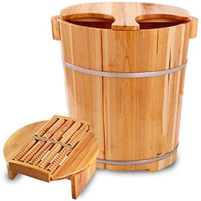 BABYCE Foot Bath Soak 40cm High Chinese Fir with Cover Thicken Tub Wash The Wooden Barrel Foot Bath Barrel Foot Tub Fumigation Barrel Foot Massage (Color : 2, Size : 37cm*40cm)
