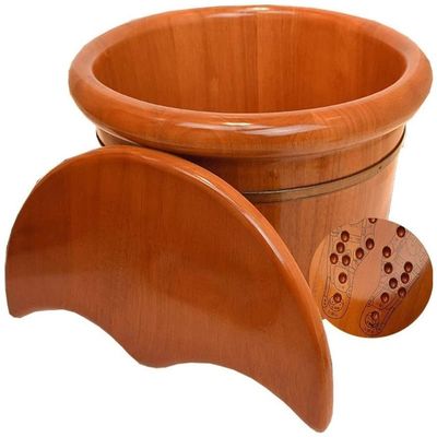 BABYCE Foot Bath Soak Foot Tub, Wooden Foot Soak Tub, Foot Washing Tub Thicken Solid Wood Pedicure Barrel, Pedicure Bowl Spa Massage with Lid Foot Spa Bath Massager