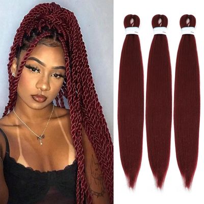 Braiding Hair Pre Stretched for Women, Burgundy Wine Red, 30inch, 3Packs