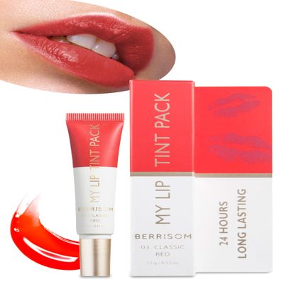 Berrisom My Lip Tint Pack  Peel-Off Long Lasting Lip Color, 4 Shades, Smudge-Proof Korean Lip Stain, 15g (Classic Red)