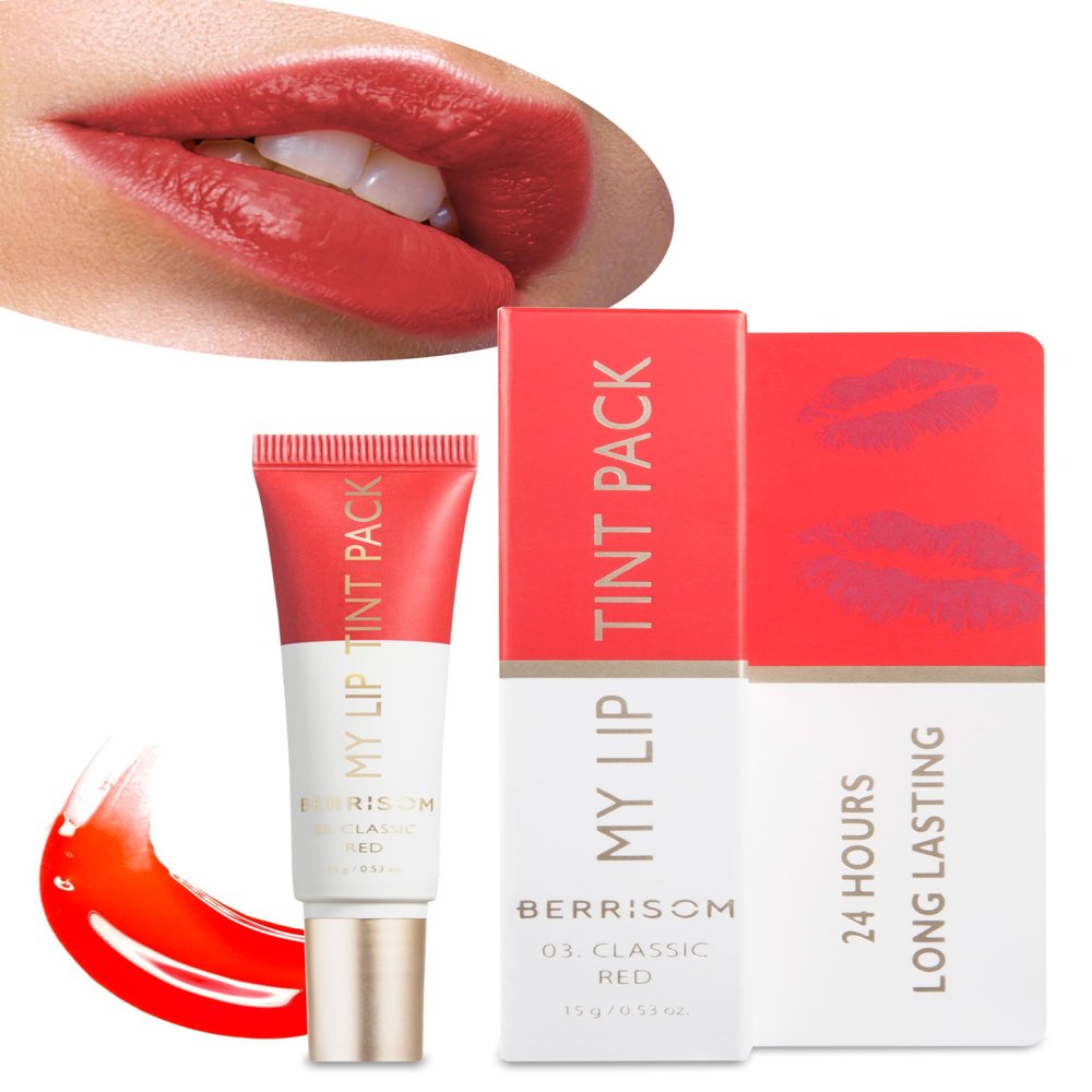 Berrisom My Lip Tint Pack  Peel-Off Long Lasting Lip Color, 4 Shades, Smudge-Proof Korean Lip Stain, 15g (Classic Red)