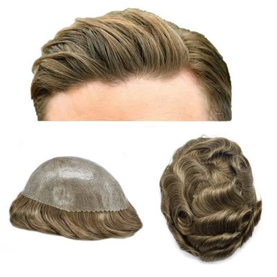Healthlif Toupee For Men Hair System Poly Skin Hair Prosthesis Untis For Men Hairpieces Mens Toupee Human Hair Replacement System For Men 8x10medium light density#1720 17# DARK ASH BLONDE+20% GREY