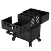 HJXGQJM Train Case Rolling Cosmetic Organizer with Rolling WheelsAluminium Make Up Case, Beauty Makeup Train Case Travel Trolley Cosmetic Bag Rolling Organizer Vanity Box, Black view 1