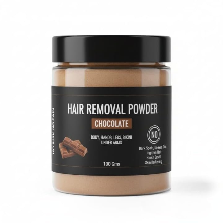 Chocolate Hair Removal Powder, Women & Men, 100gm Pack of 1, waxing powder for body hair and facial hair.
