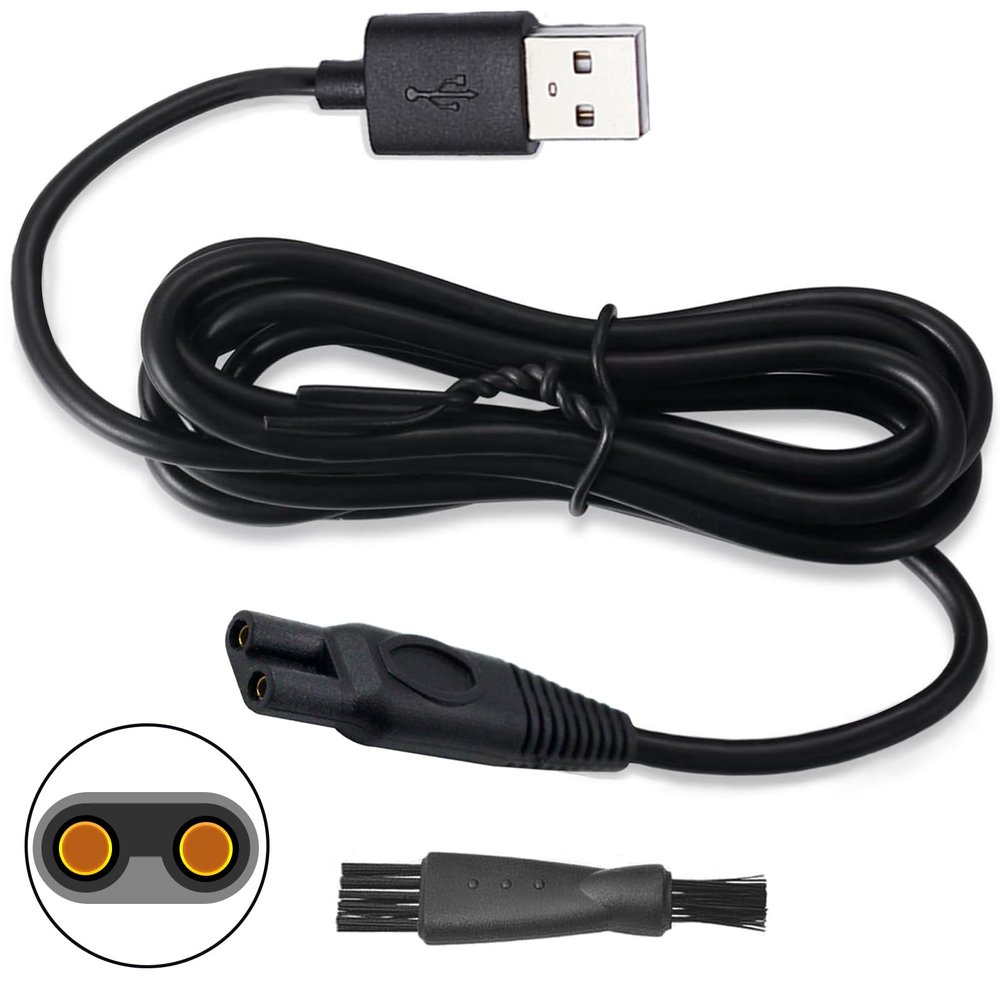 Shaver Charger Cord for KEMEI KM-1910 Electric Shaver Replacement Power Cord Beard Trimmer Electric Razor 5V USB Cable With Cleaning Brush