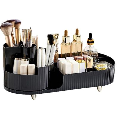 360  Rotary Brush Makeup Organiser Storage Rotating Desk Makeup Brushes Skincare Organiser Storage Tray Cosmetic Storage Box Makeup Spinning Holder For Dressing Table Bedroom Bathroom ( Color : Black