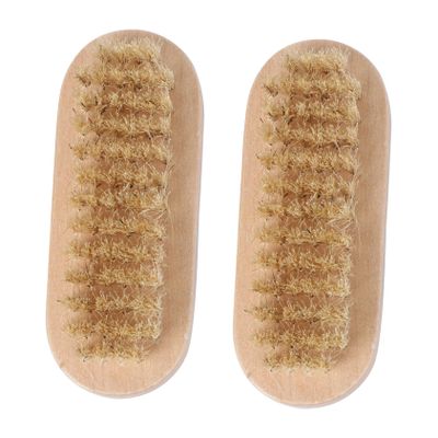 Housoutil 2 Pack Natural Boar Bristle Fingernail Toenail Cleaning Tools Wooden Handle Double Sided Nail Brush for Manicure Pedicure