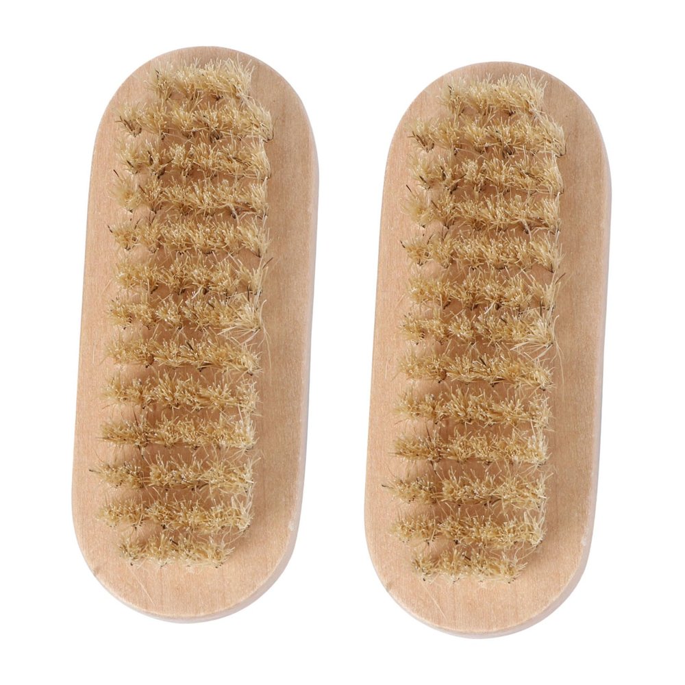 Housoutil 2 Pack Natural Boar Bristle Fingernail Toenail Cleaning Tools Wooden Handle Double Sided Nail Brush for Manicure Pedicure