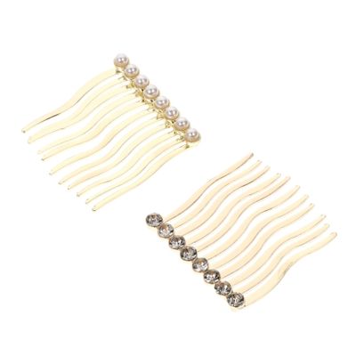 balacoo 2pcs Alloy Hair Combs for Women Rhinestone Pearl Hair Clips Decorations Bangs Comb Female Headdress