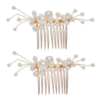 balacoo 1set Bridal Hair Comb Set Handmade Pearls Elegant Alloy Headpiece for Weddings Dances and Special Occasions Women Hair Accessories Golden Finish
