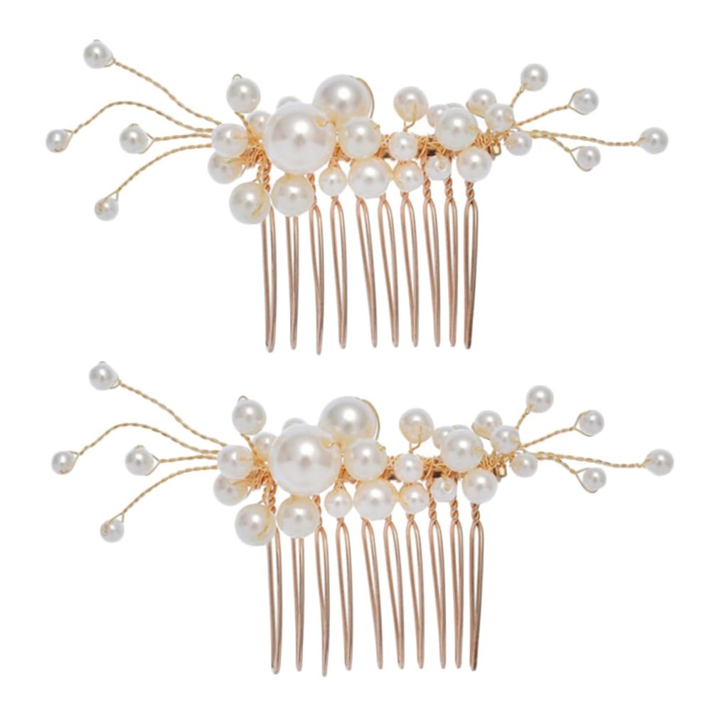 balacoo 1set Bridal Hair Comb Set Handmade Pearls Elegant Alloy Headpiece for Weddings Dances and Special Occasions Women Hair Accessories Golden Finish