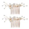 balacoo 1set Bridal Hair Comb Set Handmade Pearls Elegant Alloy Headpiece for Weddings Dances and Special Occasions Women Hair Accessories Golden Finish