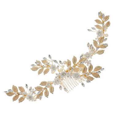 balacoo Elegant Pearl Hair Comb with Metal Leaf Design for Brides Lightweight Wedding Hair Accessory for Women Beautiful Decorative Floral Hairpin for Special Occasions