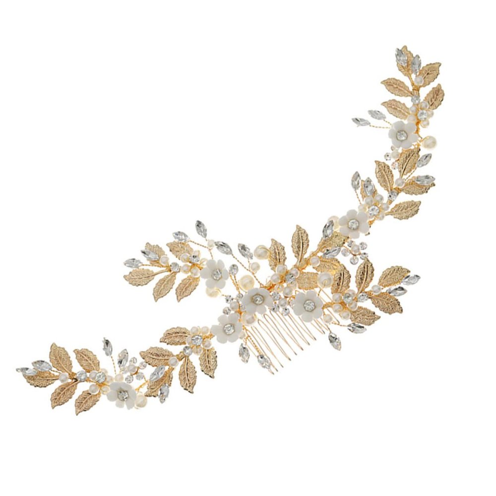 balacoo Elegant Pearl Hair Comb with Metal Leaf Design for Brides Lightweight Wedding Hair Accessory for Women Beautiful Decorative Floral Hairpin for Special Occasions