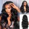 OiMiGO 13x6#1B Lace Front Wigs Human Hair Pre Plucked 180 Density HD Transparent Body Wave Lace Frontal Wigs Human Hair for Women,Curly 10A Glueless Wigs Human Hair with Natural Hairline(30Inch) view 1