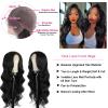 OiMiGO 13x6#1B Lace Front Wigs Human Hair Pre Plucked 180 Density HD Transparent Body Wave Lace Frontal Wigs Human Hair for Women,Curly 10A Glueless Wigs Human Hair with Natural Hairline(30Inch) view 2