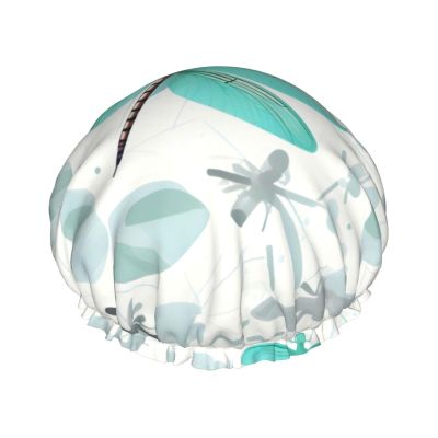 PULaif Green Dragonfly Shower Cap For Water Shower Non Wetting,Double Layer Reusable Shower Cap,Hair Shower Caps For Long Hair