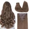 GOO GOO Clip in Hair Extensions Real Human Hair, Remy Human Hair Extensions Clip ins for Women, Natural Human Hair, 16inch 110g 7Pcs, 5 Light Ash Brown view 1