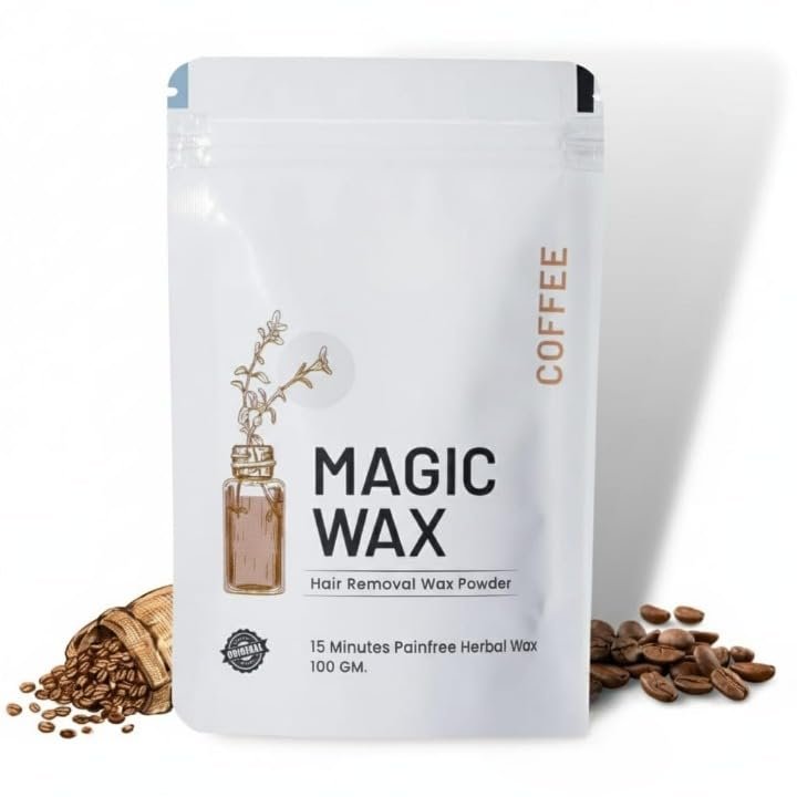 Herbal Wax Powder for Hair Removal - Magic Wax - 15 min Instant Painless Ayurvedic Natural Waxing Powder All Types of Hair Skin Hands Legs Underarms Private Bikini Part 100 gm Coffee